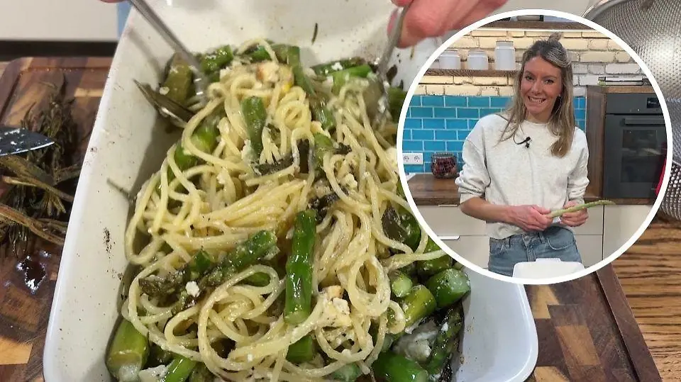 Henssler's quick veggie number: asparagus and feta spaghetti